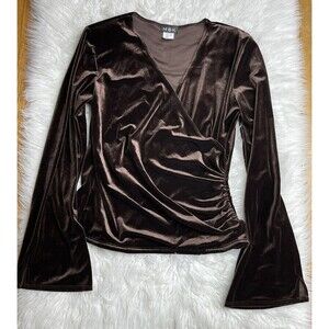 MSK Women's Size Small Brown Wrap Top Velvet Ruched Top